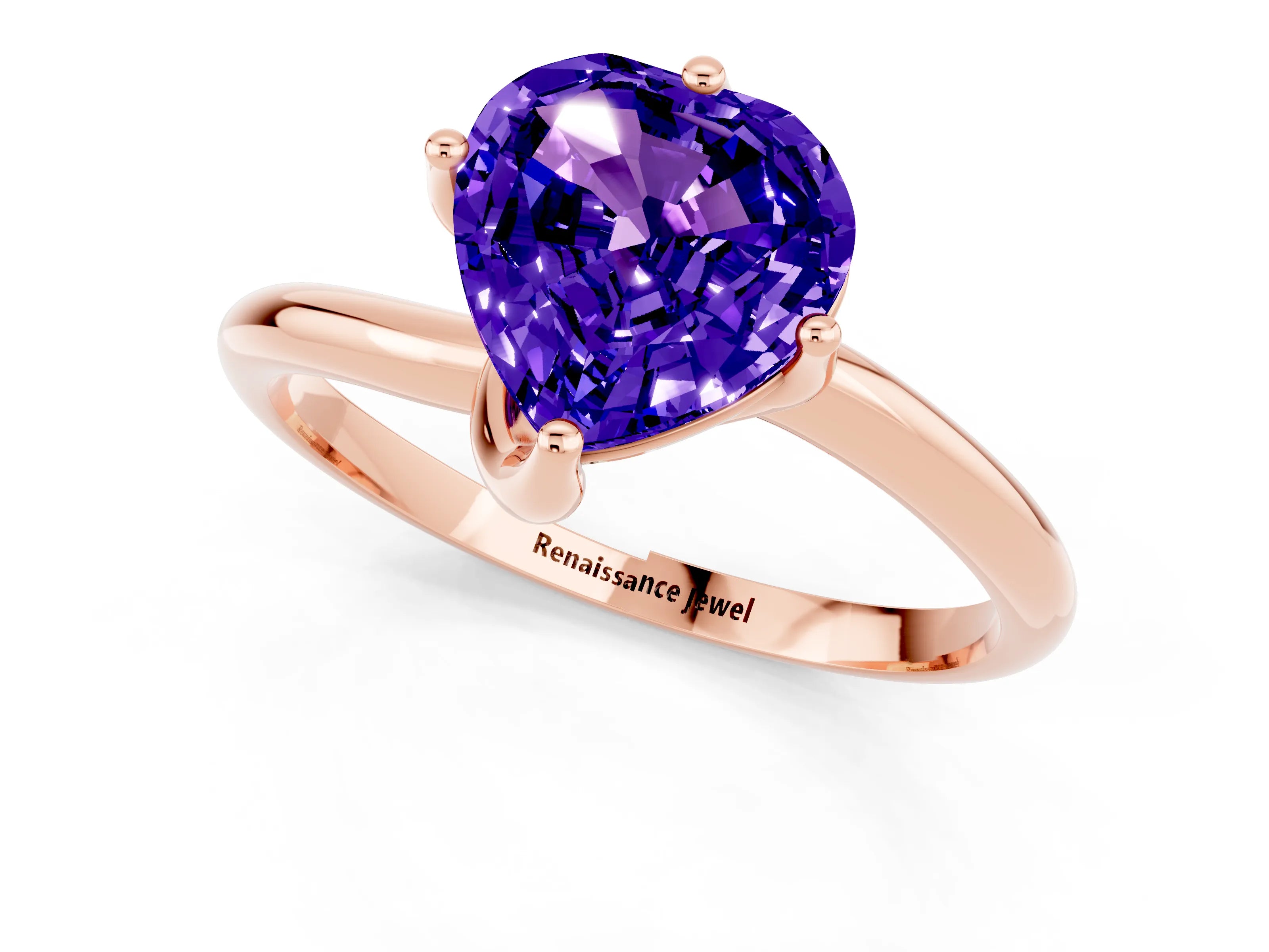 Rose gold Heart Cut Tanzanite Solitaire Engagement Ring with Four-Prong Setting and Classic Band_13