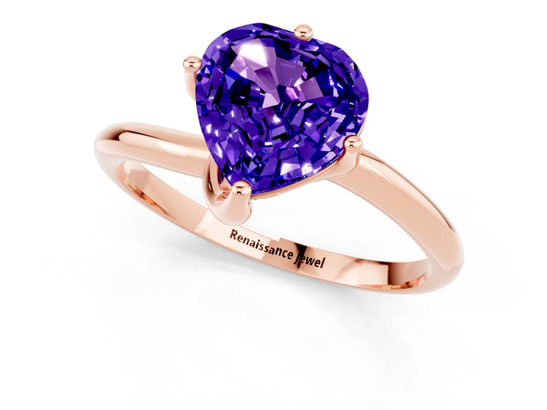 Rose gold Heart Cut Tanzanite Solitaire Engagement Ring with Four-Prong Setting and Classic Band