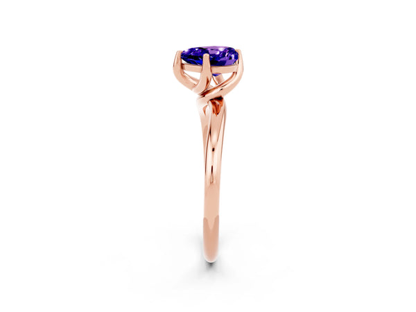 Rose gold Heart Cut Tanzanite Solitaire Engagement Ring with Four-Prong Setting and Classic Band