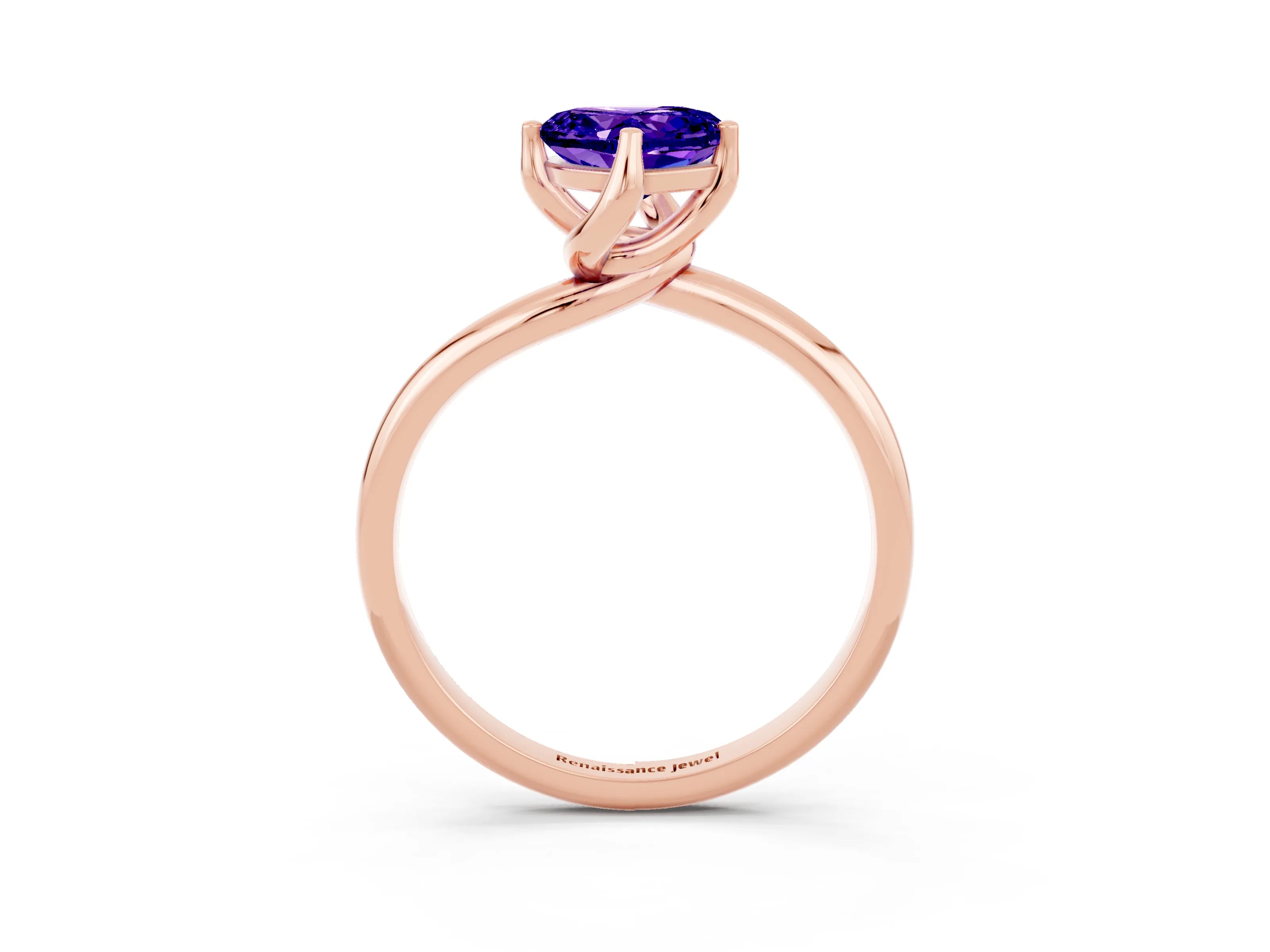 Rose gold Heart Cut Tanzanite Solitaire Engagement Ring with Four-Prong Setting and Classic Band_15