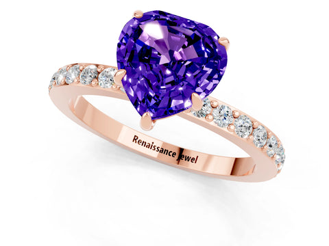Rose gold Heart Cut Tanzanite Solitaire Engagement Ring with Pavé Band and Four-Prong Setting_1