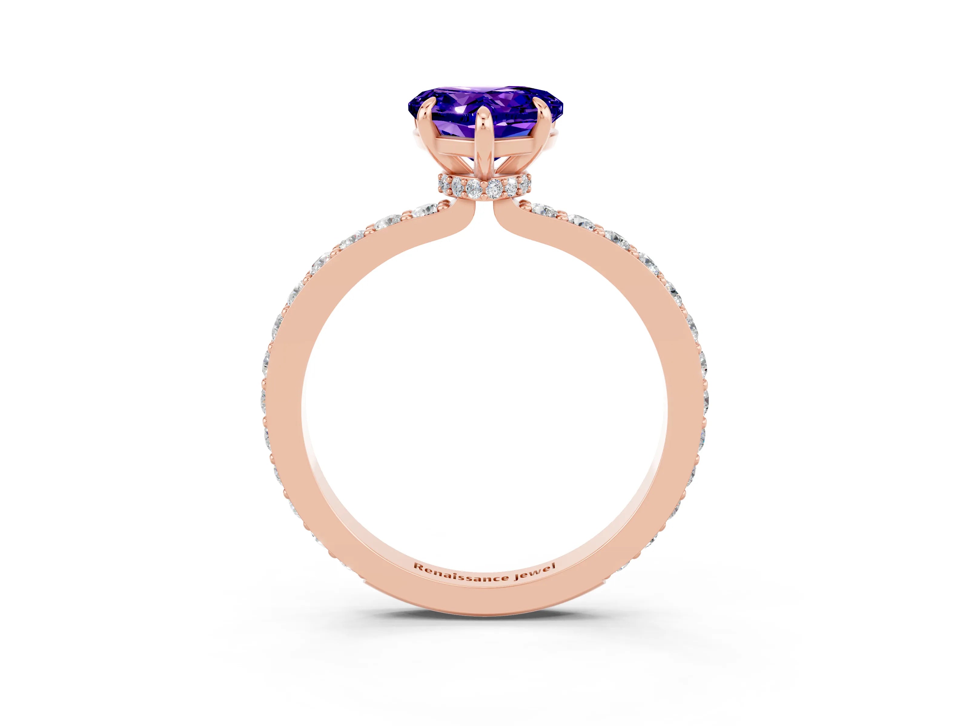Rose gold Heart Cut Tanzanite Solitaire Engagement Ring with Pavé Band and Four-Prong Setting_3