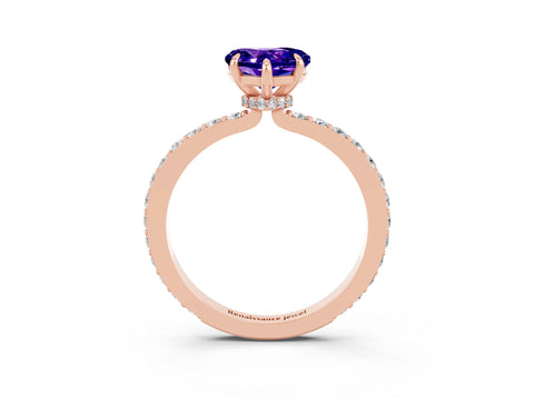 Rose gold Heart Cut Tanzanite Solitaire Engagement Ring with Pavé Band and Four-Prong Setting_3