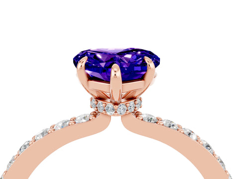 Rose gold Heart Cut Tanzanite Solitaire Engagement Ring with Pavé Band and Four-Prong Setting_4