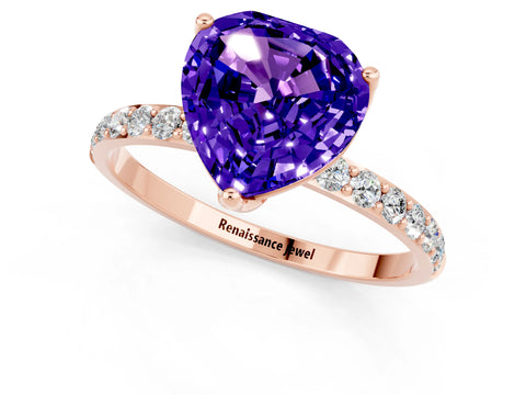 Rose gold Heart Cut Tanzanite Solitaire Engagement Ring with Pavé Band and Prong Setting_1