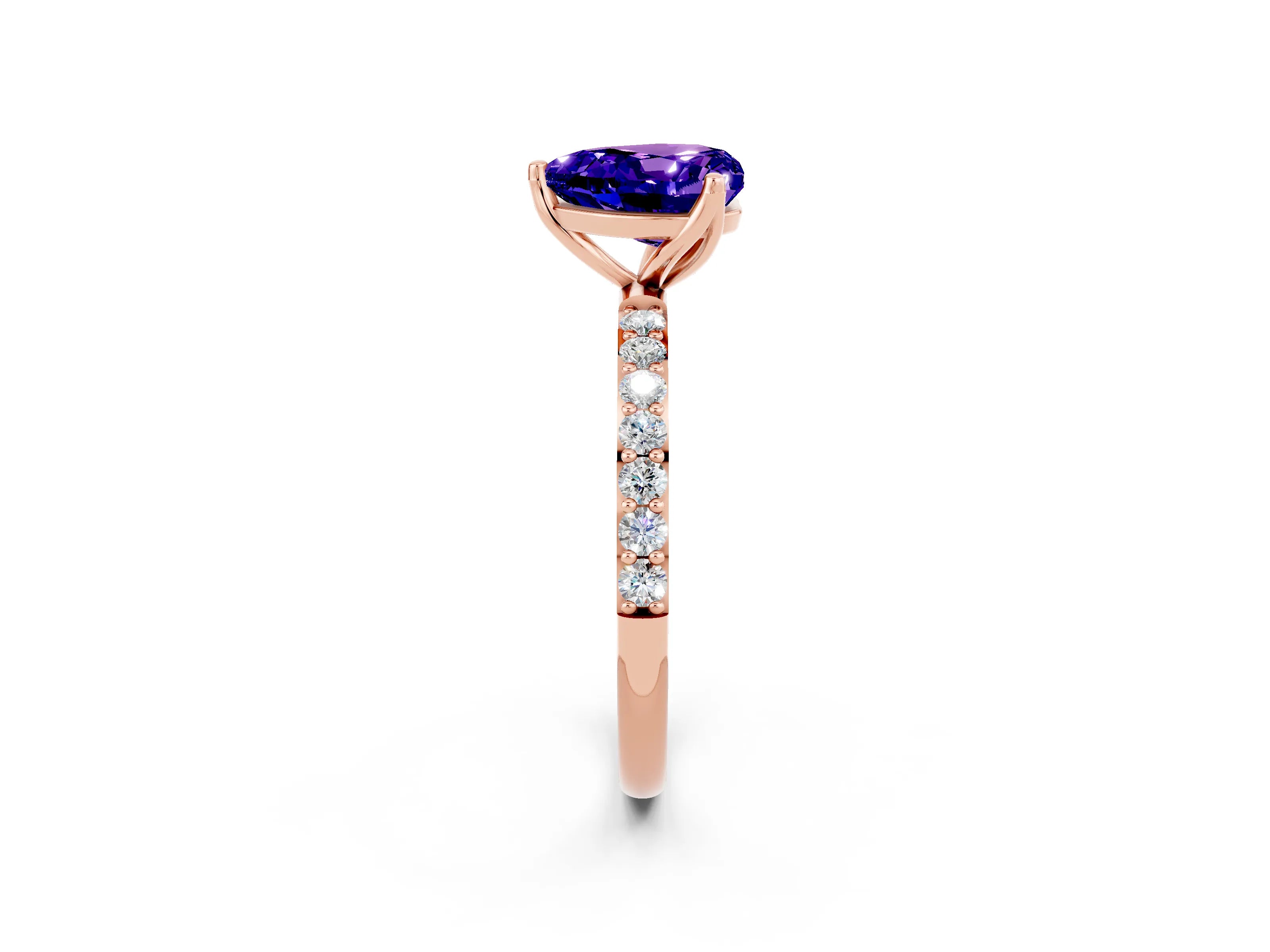 Rose gold Heart Cut Tanzanite Solitaire Engagement Ring with Pavé Band and Prong Setting_2
