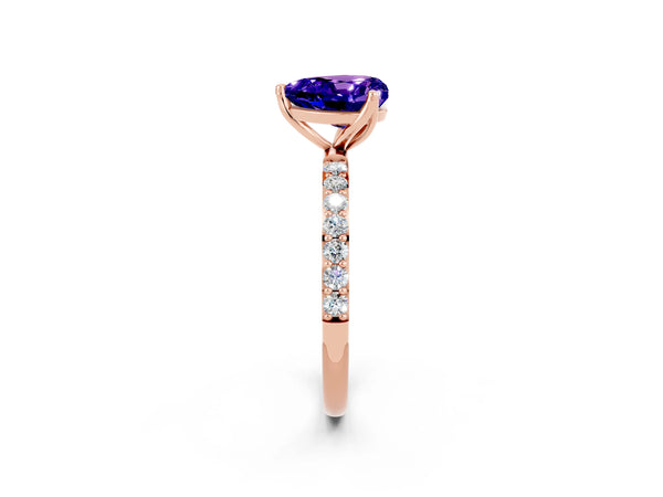 Rose gold Heart Cut Tanzanite Solitaire Engagement Ring with Round  Pavé Band and Prong Setting