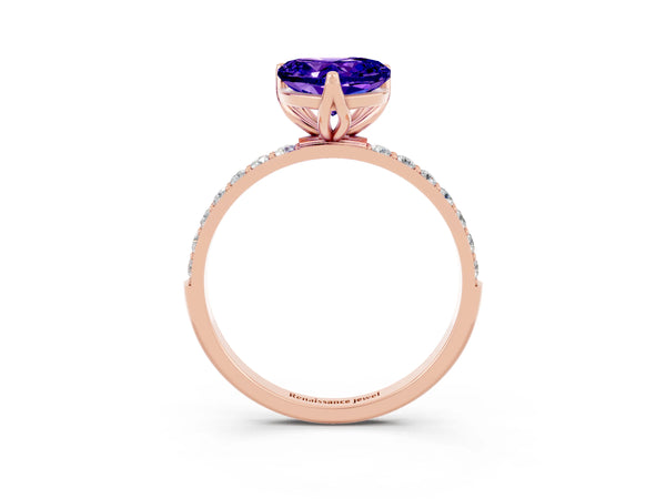 Rose gold Heart Cut Tanzanite Solitaire Engagement Ring with Round  Pavé Band and Prong Setting