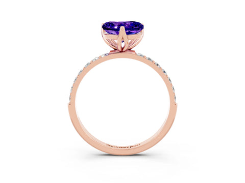 Rose gold Heart Cut Tanzanite Solitaire Engagement Ring with Pavé Band and Prong Setting_3