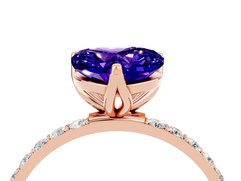 Rose gold Heart Cut Tanzanite Solitaire Engagement Ring with Pavé Band and Prong Setting_4