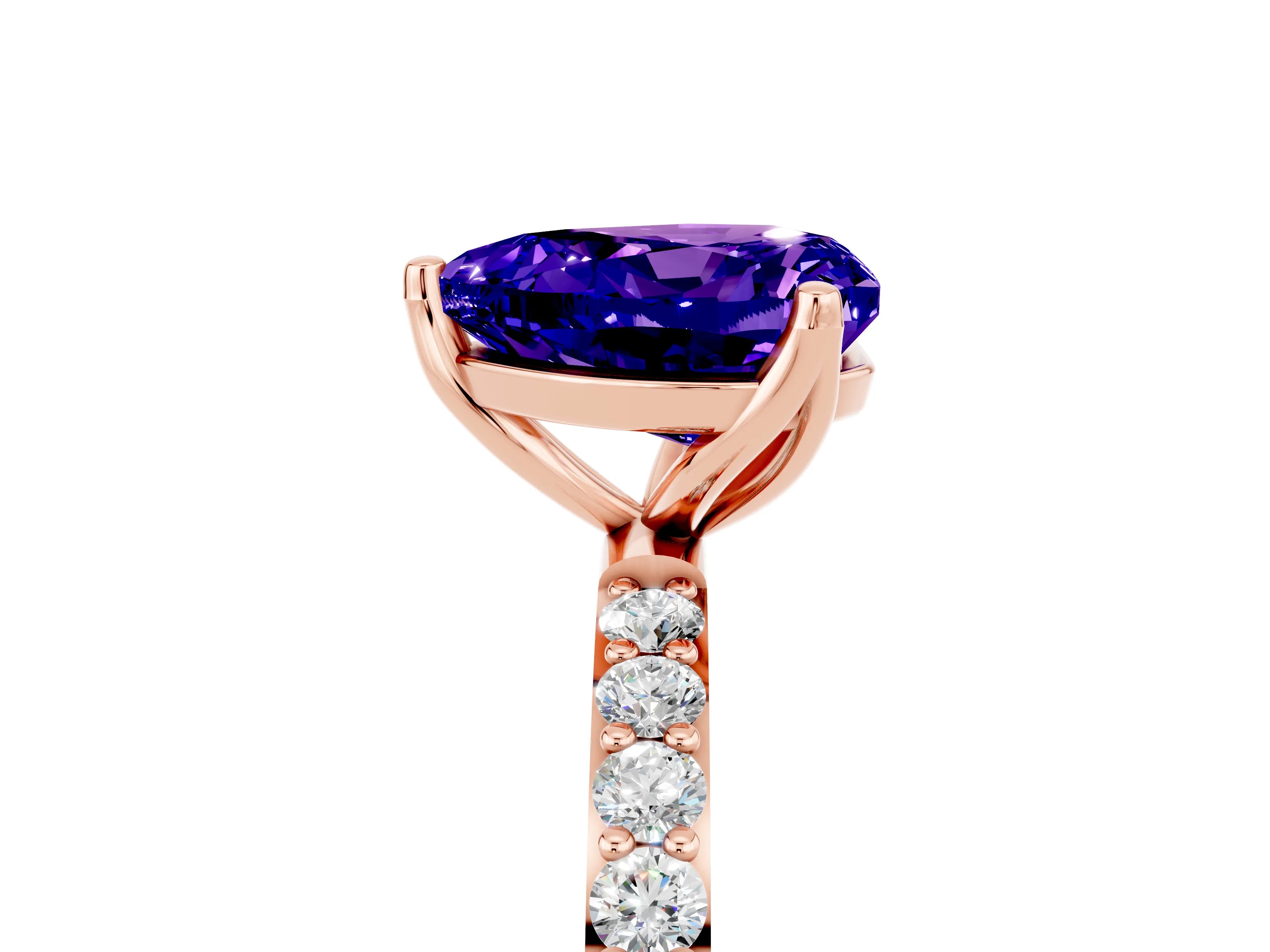 Rose gold Heart Cut Tanzanite Solitaire Engagement Ring with Pavé Band and Prong Setting_5