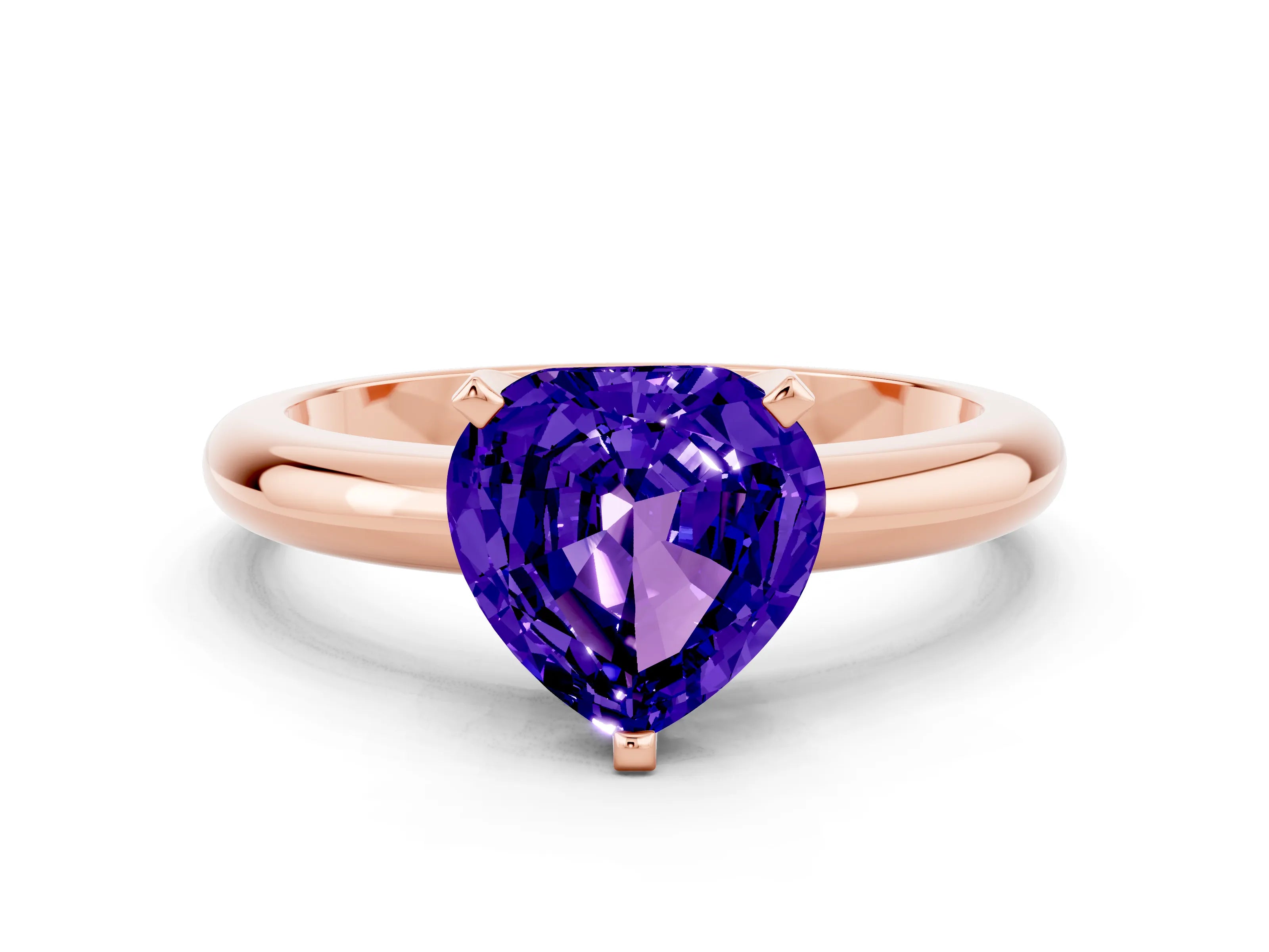 Rose gold Heart Cut Tanzanite Solitaire Engagement Ring with Round Band and Four-Prong Setting