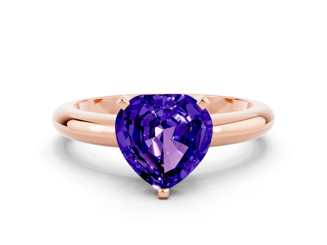 Rose gold Heart Cut Tanzanite Solitaire Engagement Ring with Round Band and Four-Prong Setting