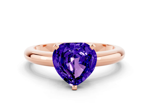 Rose gold Heart Cut Tanzanite Solitaire Engagement Ring with Round Band and Four-Prong Setting