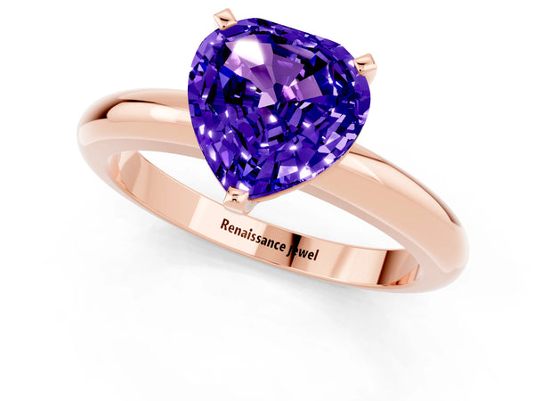 Rose gold Heart Cut Tanzanite Solitaire Engagement Ring with Round Band and Four-Prong Setting