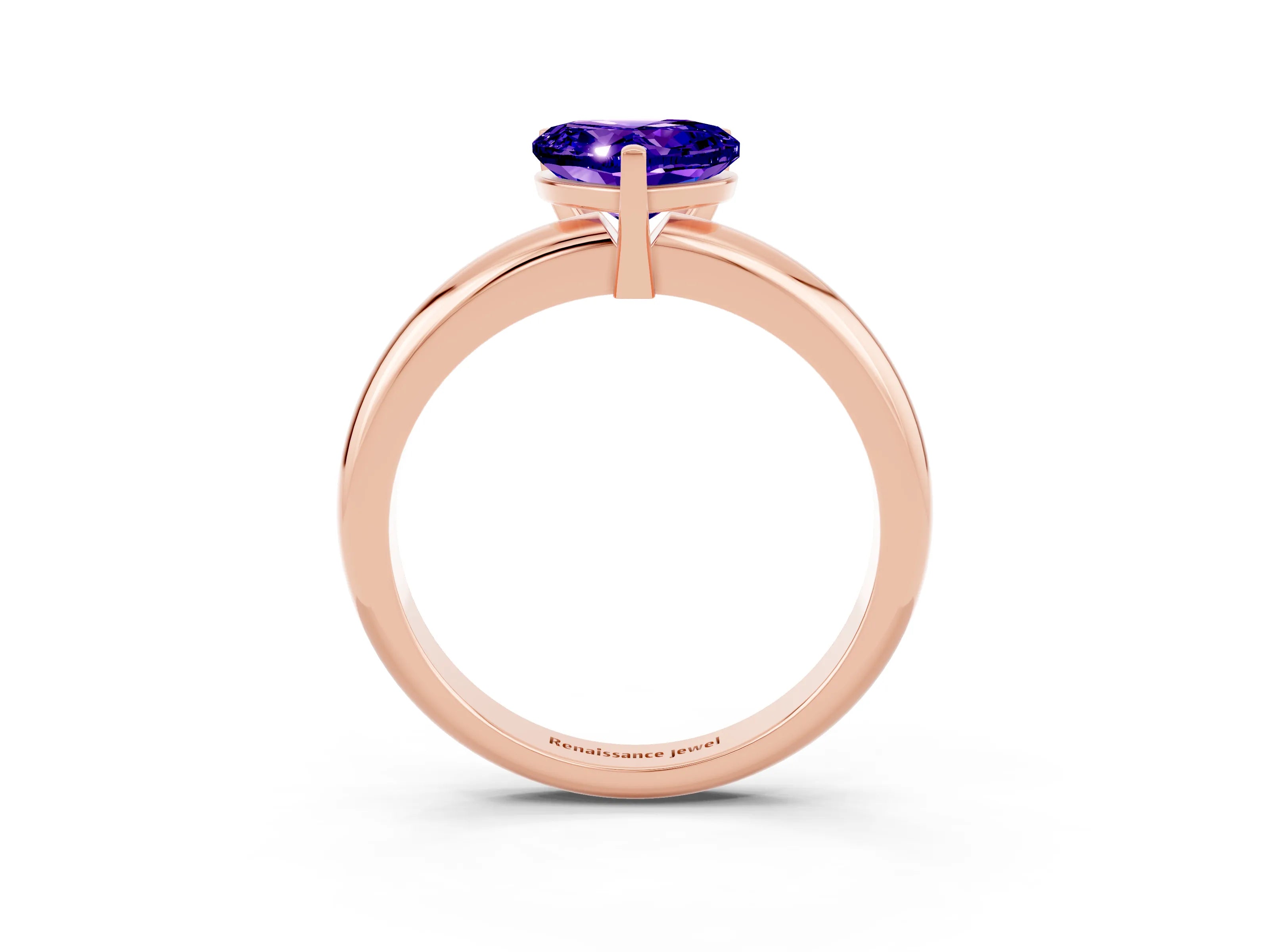 Rose gold Heart Cut Tanzanite Solitaire Engagement Ring with Round Band and Four-Prong Setting_3