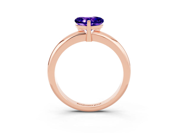 Rose gold Heart Cut Tanzanite Solitaire Engagement Ring with Round Band and Four-Prong Setting