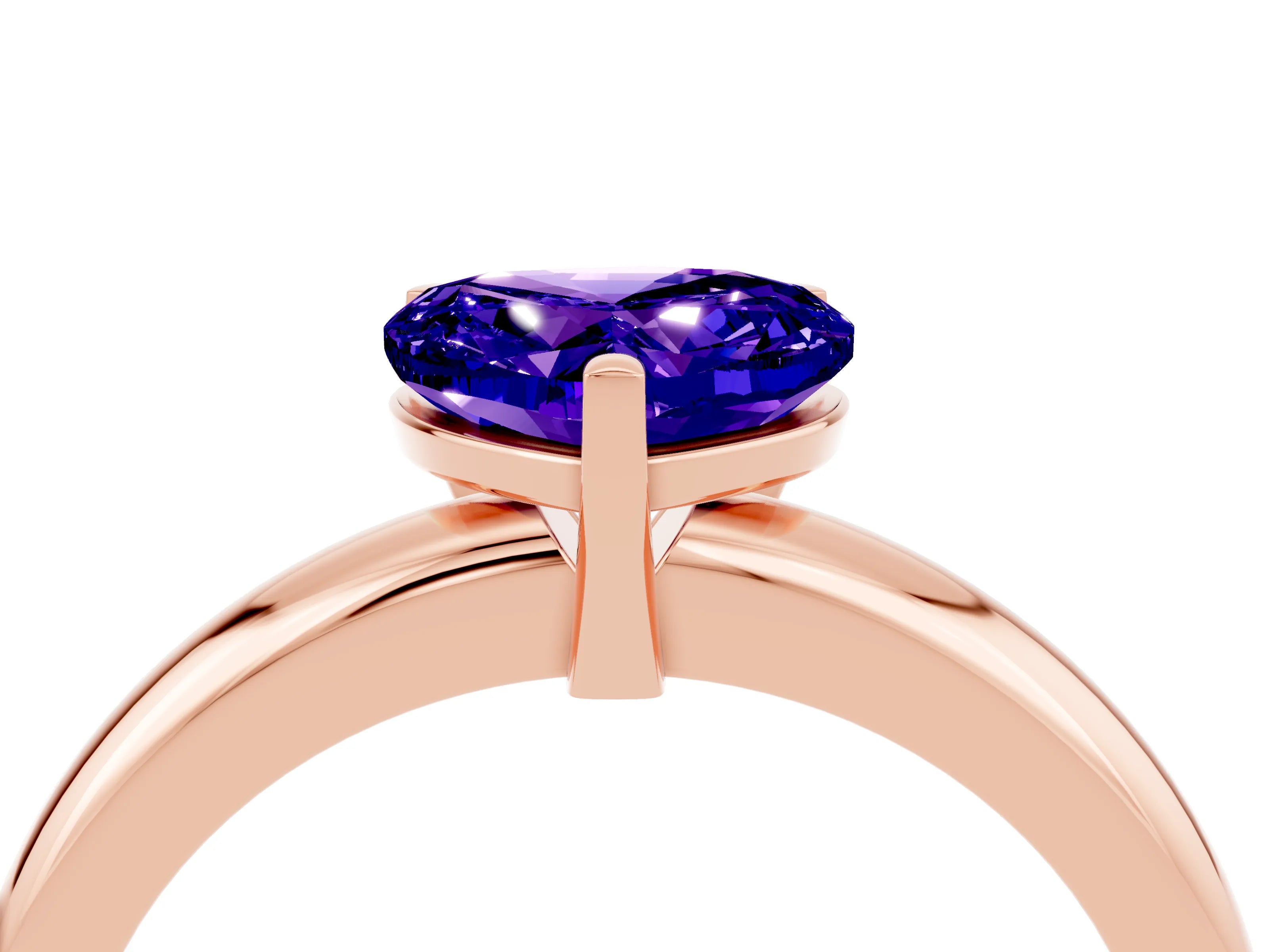 Rose gold Heart Cut Tanzanite Solitaire Engagement Ring with Round Band and Four-Prong Setting_4