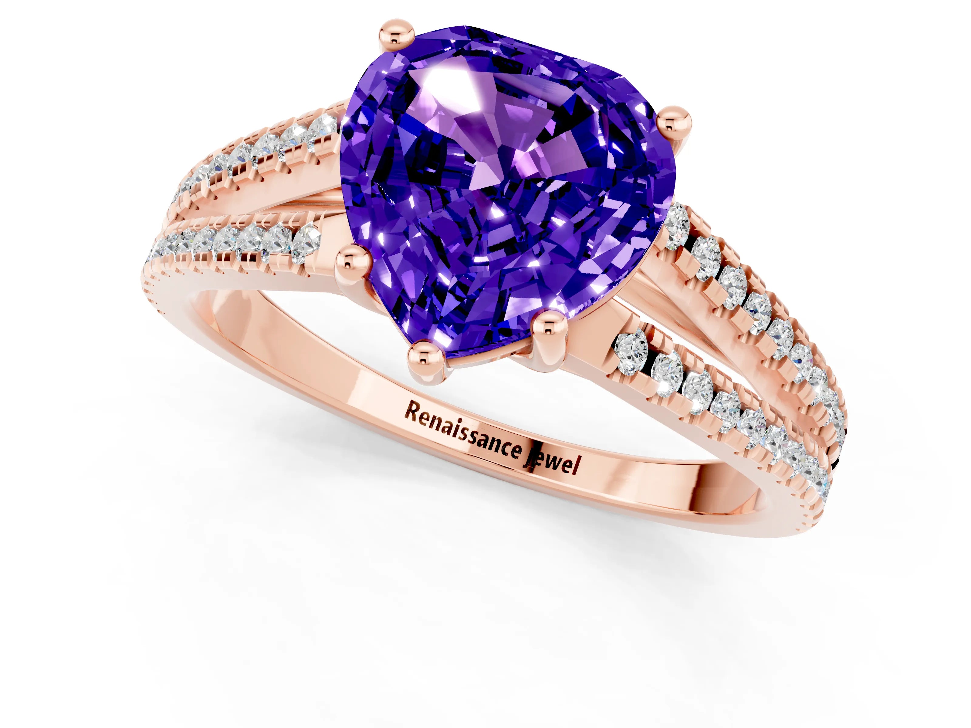 Rose gold Heart Cut Tanzanite Solitaire Engagement Ring with Split Shank Pavé Band_1