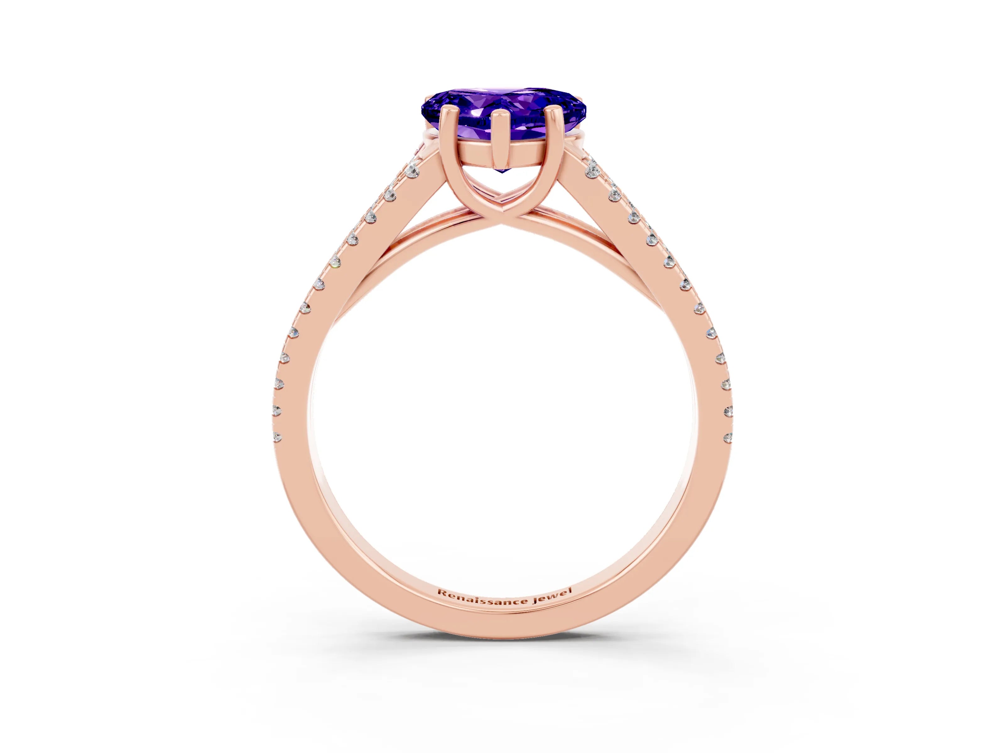 Rose gold Heart Cut Tanzanite Solitaire Engagement Ring with Split Shank Pavé Band_3