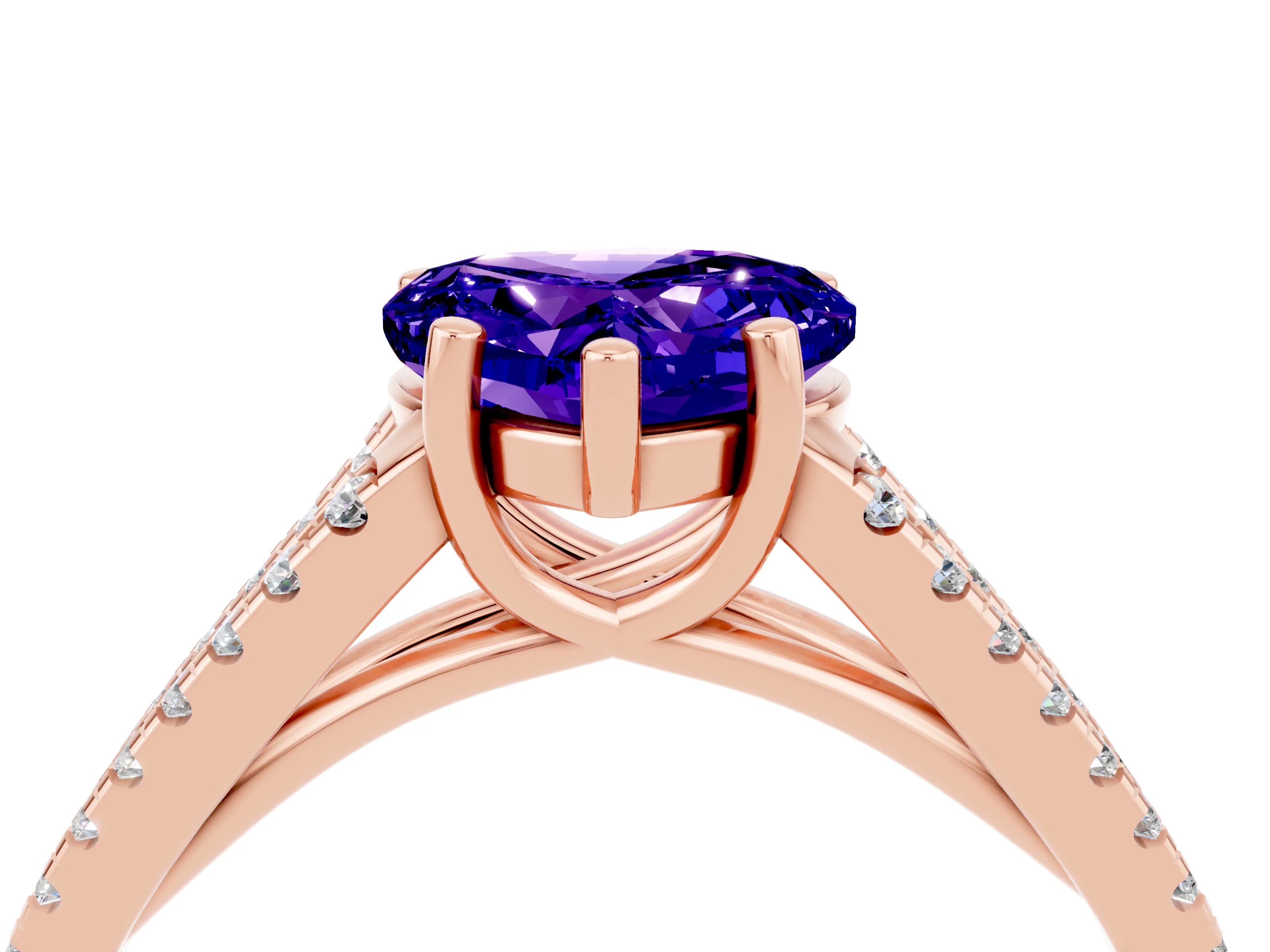 Rose gold Heart Cut Tanzanite Solitaire Engagement Ring with Split Shank Pavé Band_4