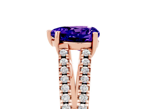 Rose gold Heart Cut Tanzanite Solitaire Engagement Ring with Split Shank Pavé Band_5