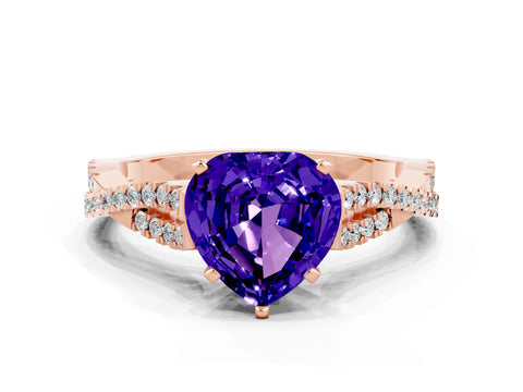 Rose gold Heart Cut Tanzanite Solitaire Engagement Ring with Twisted Pavé Band and Four-Prong Setting_12
