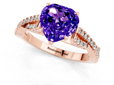 Rose gold Heart Cut Tanzanite Solitaire Engagement Ring with Twisted Pavé Band and Four-Prong Setting_13