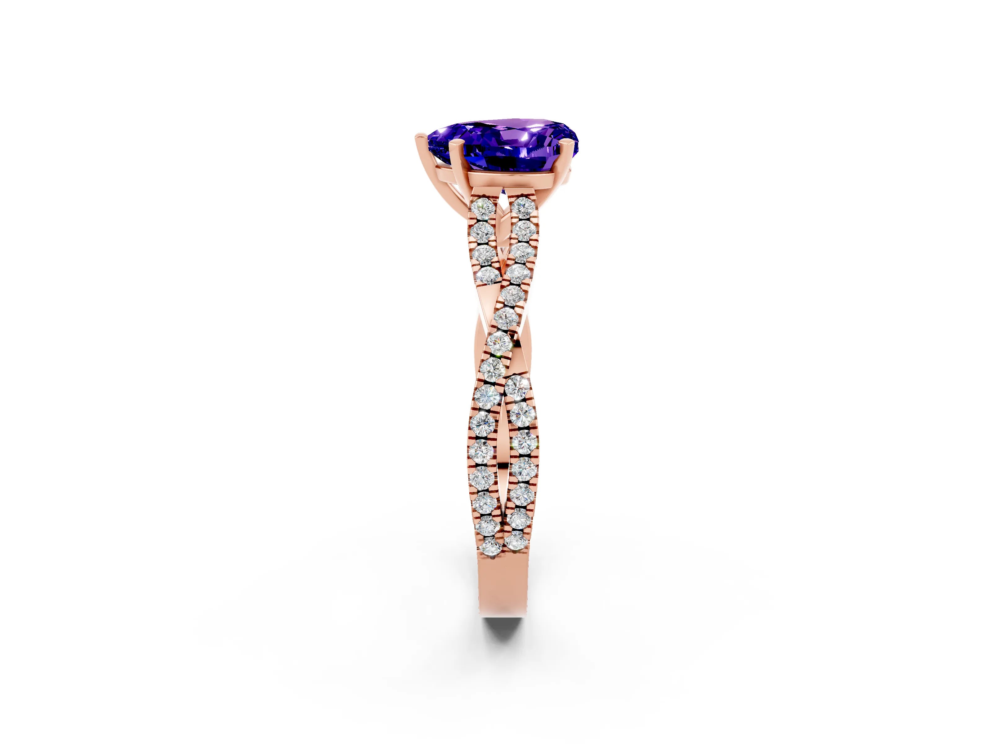 Rose gold Heart Cut Tanzanite Solitaire Engagement Ring with Twisted Pavé Band and Four-Prong Setting_14