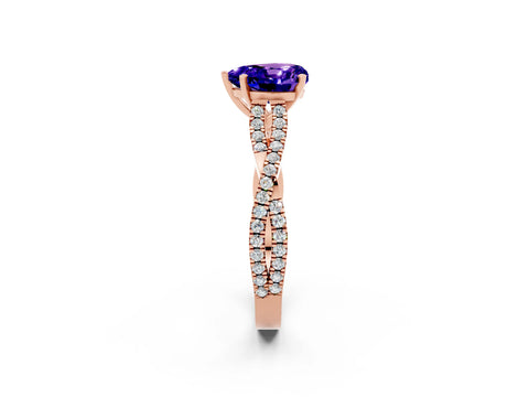 Rose gold Heart Cut Tanzanite Solitaire Engagement Ring with Twisted Pavé Band and Four-Prong Setting_14