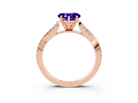 Rose gold Heart Cut Tanzanite Solitaire Engagement Ring with Twisted Pavé Band and Four-Prong Setting_15