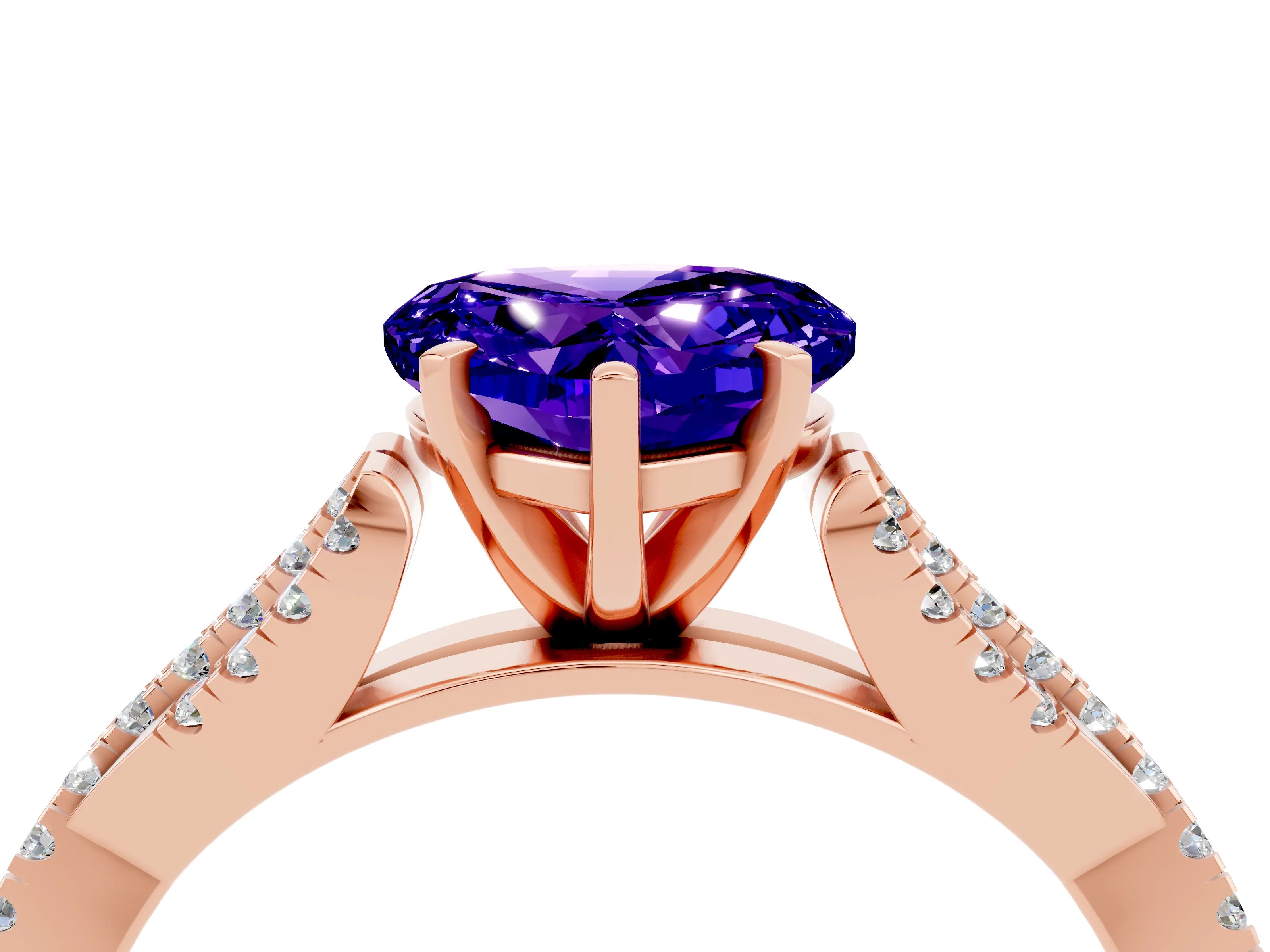 Rose gold Heart Cut Tanzanite Solitaire Engagement Ring with Twisted Pavé Band and Four-Prong Setting_16