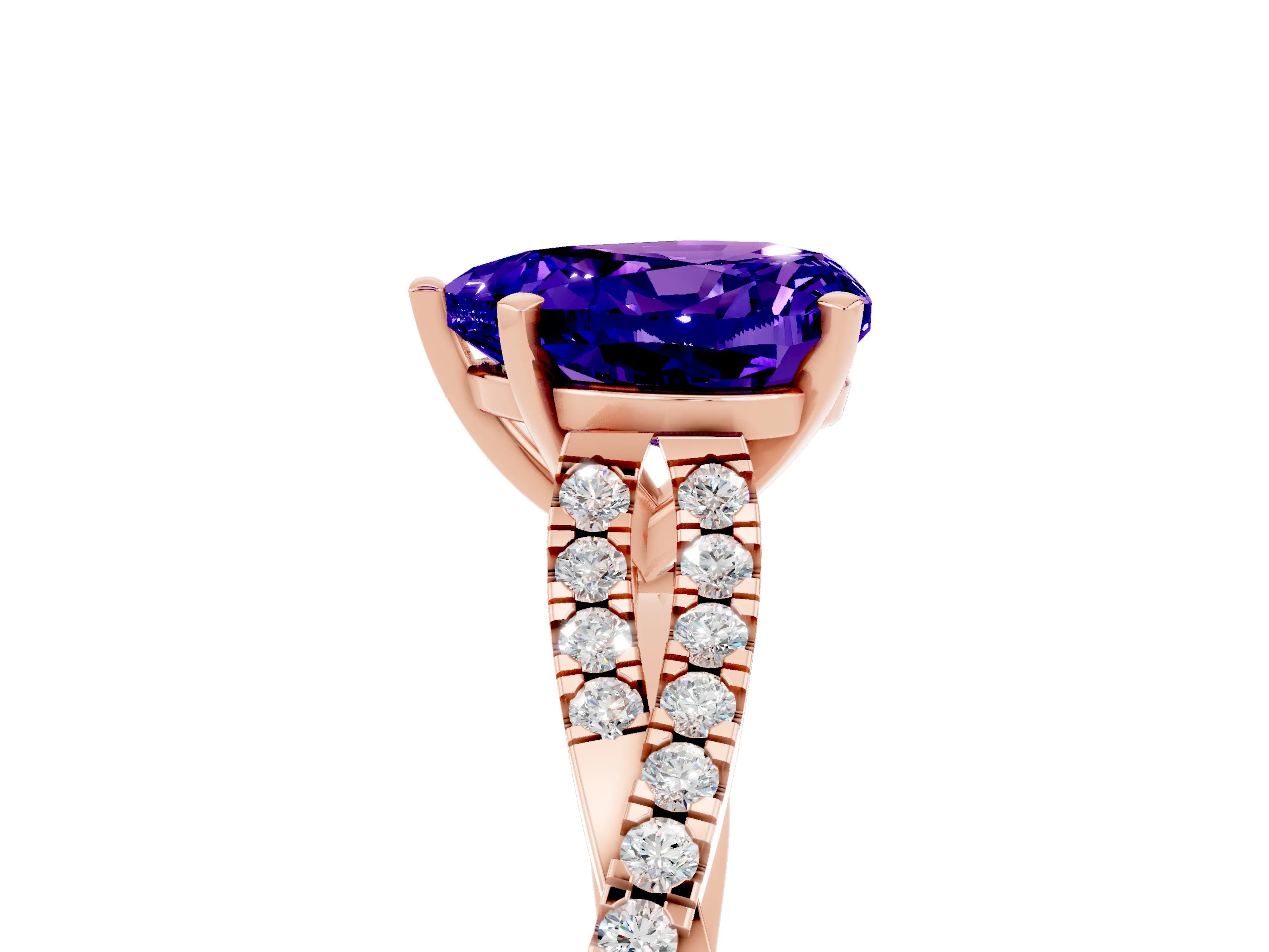 Rose gold Heart Cut Tanzanite Solitaire Engagement Ring with Twisted Pavé Band and Four-Prong Setting_17