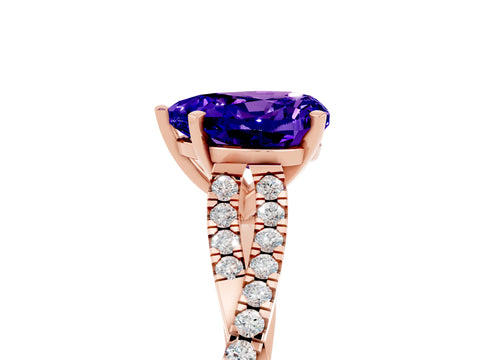 Rose gold Heart Cut Tanzanite Solitaire Engagement Ring with Twisted Pavé Band and Four-Prong Setting_17