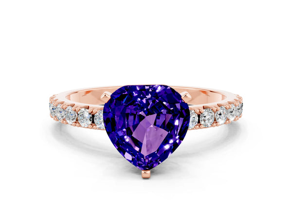 Rose gold Heart Cut Tanzanite Solitaire Pavé Band with Four-Prong Setting