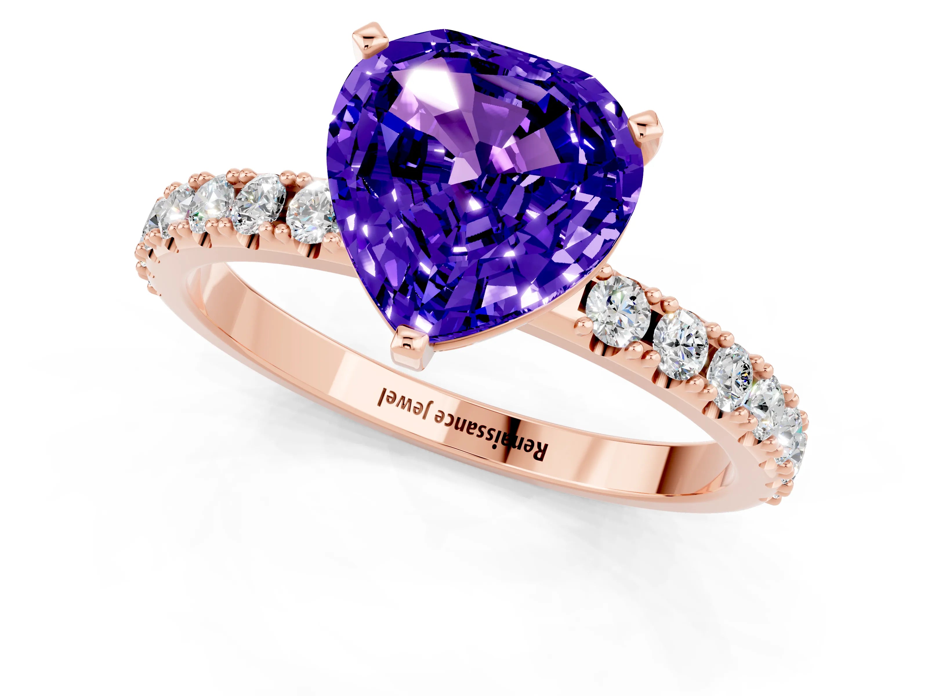Rose gold Heart Cut Tanzanite Solitaire Pavé Band with Four-Prong Setting_1