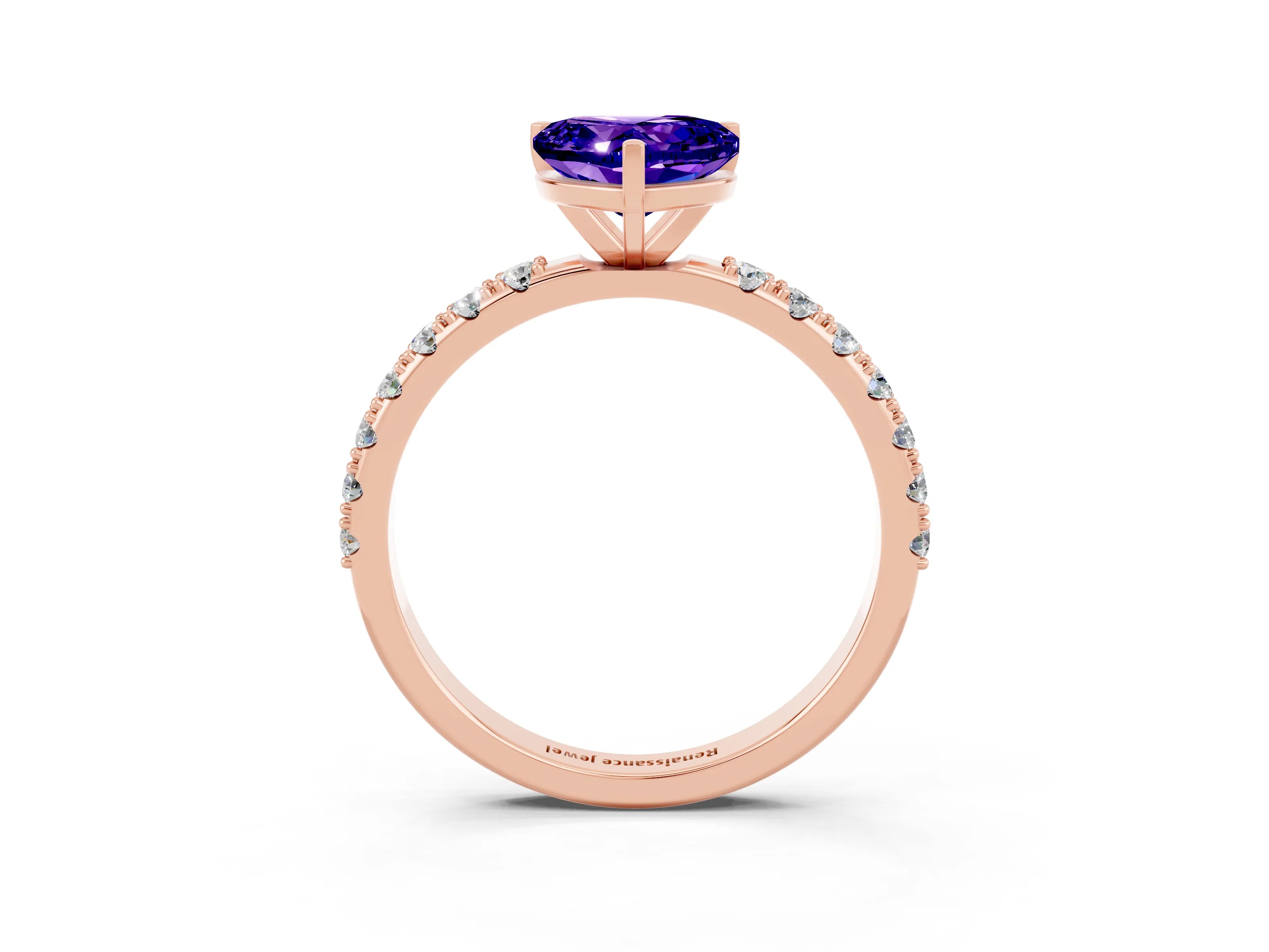 Rose gold Heart Cut Tanzanite Solitaire Pavé Band with Four-Prong Setting_3