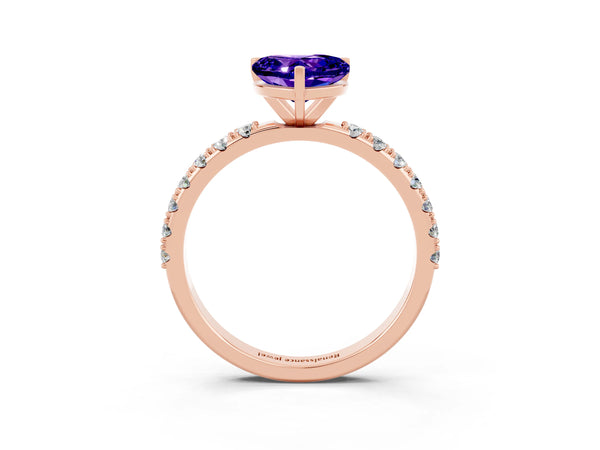 Rose gold Heart Cut Tanzanite Solitaire Pavé Band with Four-Prong Setting