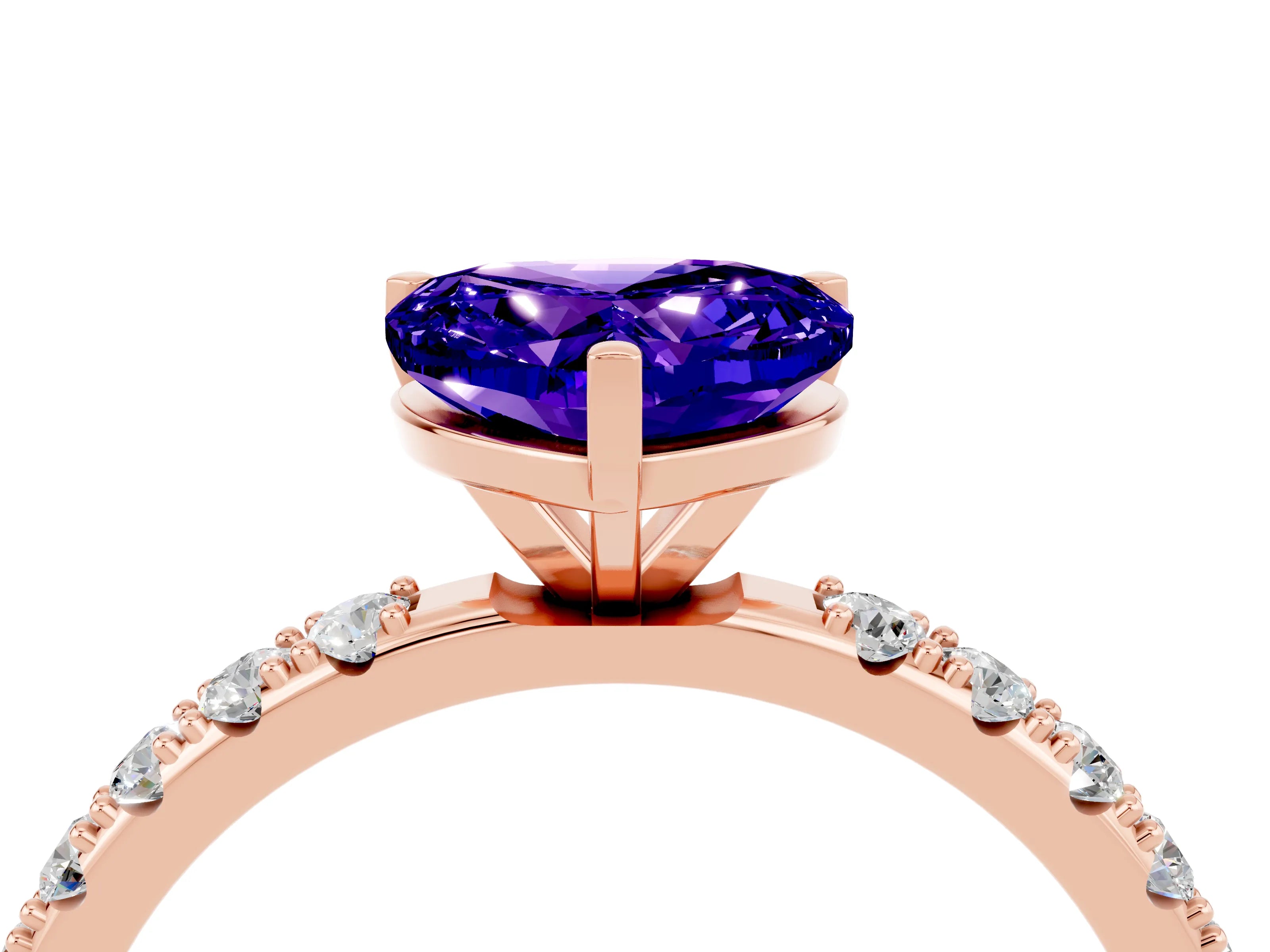 Rose gold Heart Cut Tanzanite Solitaire Pavé Band with Four-Prong Setting_4