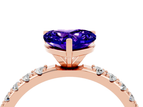 Rose gold Heart Cut Tanzanite Solitaire Pavé Band with Four-Prong Setting_4