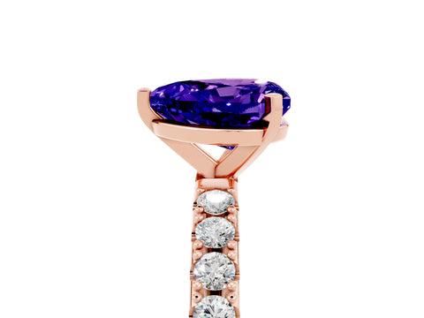 Rose gold Heart Cut Tanzanite Solitaire Pavé Band with Four-Prong Setting_5