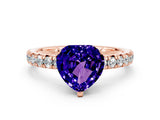 Rose gold Heart Cut Tanzanite Solitaire Pavé Engagement Ring with Round Band and Prong Setting_12