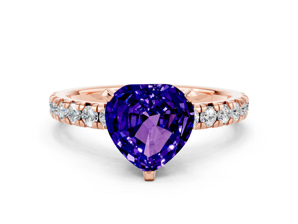 Rose gold Heart Cut Tanzanite Solitaire Pavé Engagement Ring with Round Band and Prong Setting