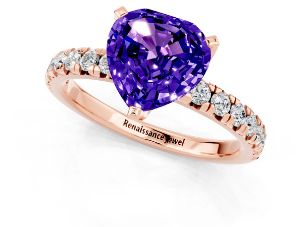 Rose gold Heart Cut Tanzanite Solitaire Pavé Engagement Ring with Round Band and Prong Setting