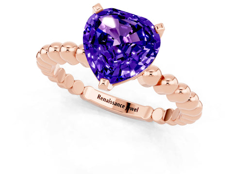 Rose gold Heart Cut Tanzanite Solitaire Ring with Beaded Band and Prong Setting_1