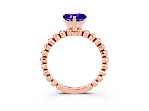 Rose gold Heart Cut Tanzanite Solitaire Ring with Beaded Band and Prong Setting_3