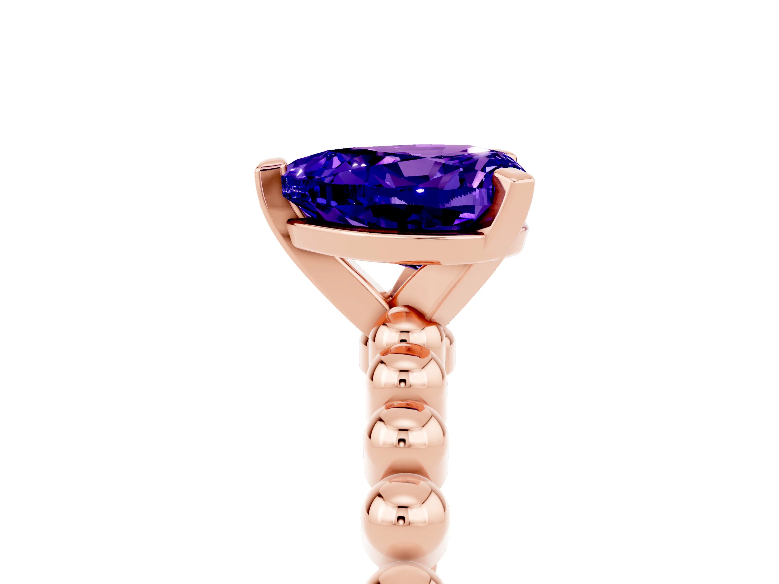 Rose gold Heart Cut Tanzanite Solitaire Ring with Beaded Band and Prong Setting_5