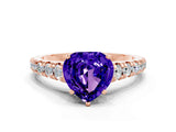 Rose gold Heart Cut Tanzanite Solitaire Ring with Cathedral Setting and Pavé Band