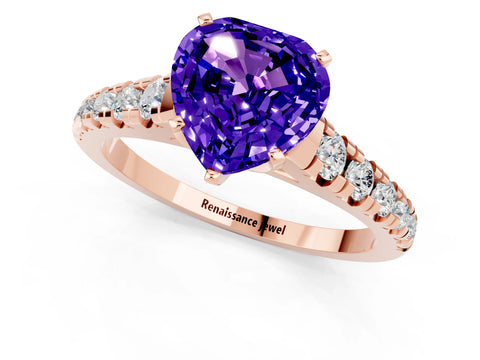 Rose gold Heart Cut Tanzanite Solitaire Ring with Cathedral Setting and Pavé Band_1