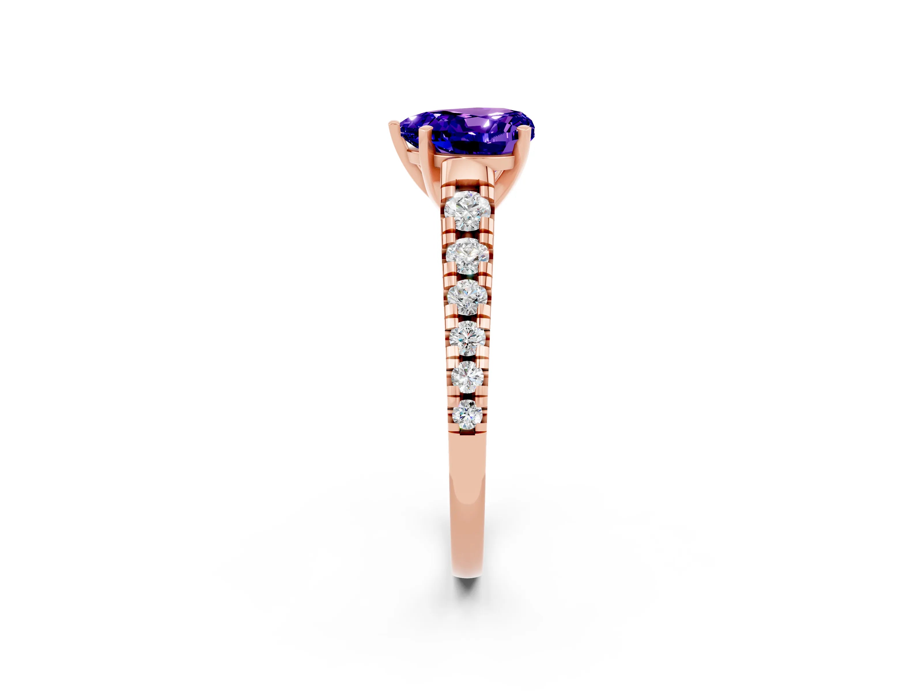 Rose gold Heart Cut Tanzanite Solitaire Ring with Cathedral Setting and Pavé Band_2